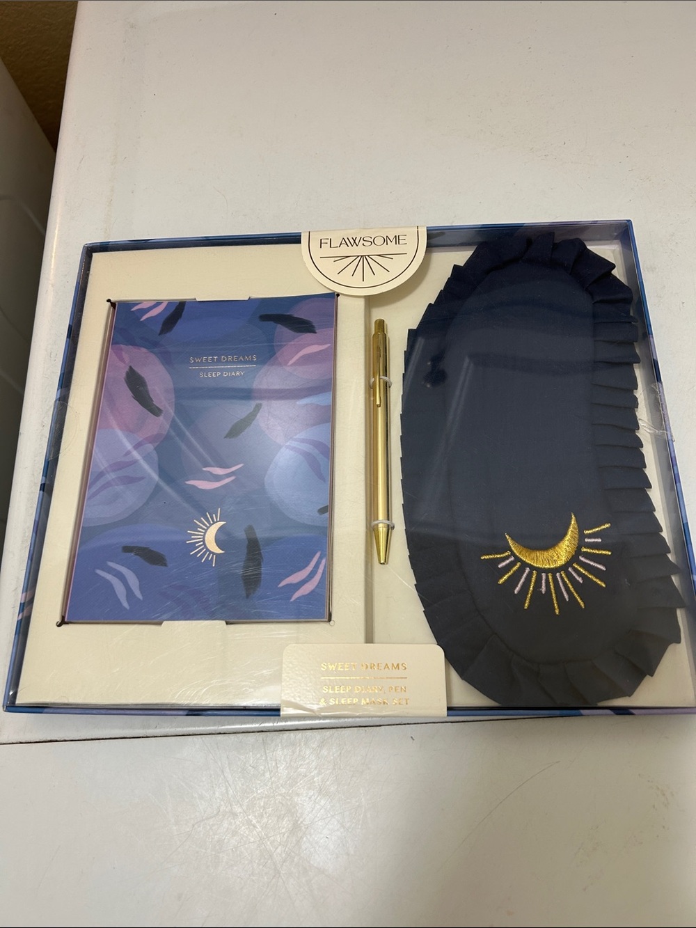 Navy Sleep Mask & Dream Journal Gift Set with Gold Pen
